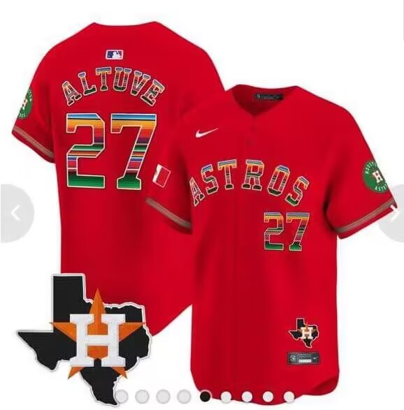 Personalized Men’s Houston Astros #27 Jose Altuve Red Mexico Texas Cool Base Stitched Baseball Jersey