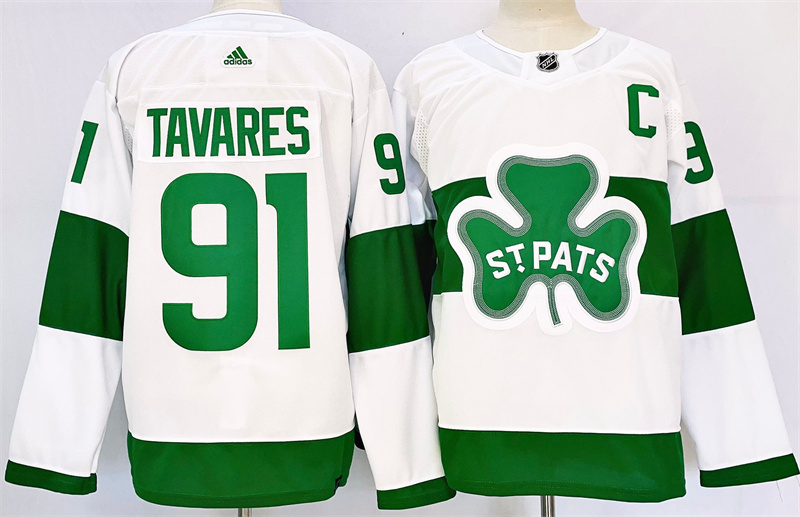 Personalized Men’s Toronto Maple Leafs #91 John Tavares White St Patricks Authentic Jersey