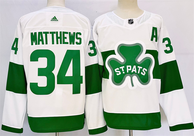 Personalized Men’s Toronto Maple Leafs #34 Auston Matthews White St Patricks Authentic Jersey
