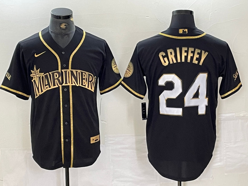 Personalized Men’s Seattle Mariners #24 Ken Griffey Jr Black 2021 Golden Edition Stitched Cool Base Jersey