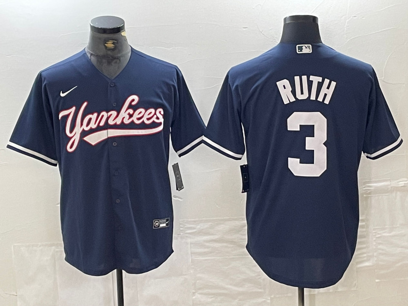 Personalized Men’s New York Yankees #3 Babe Ruth Navy Cool Base Stitched Baseball Jersey
