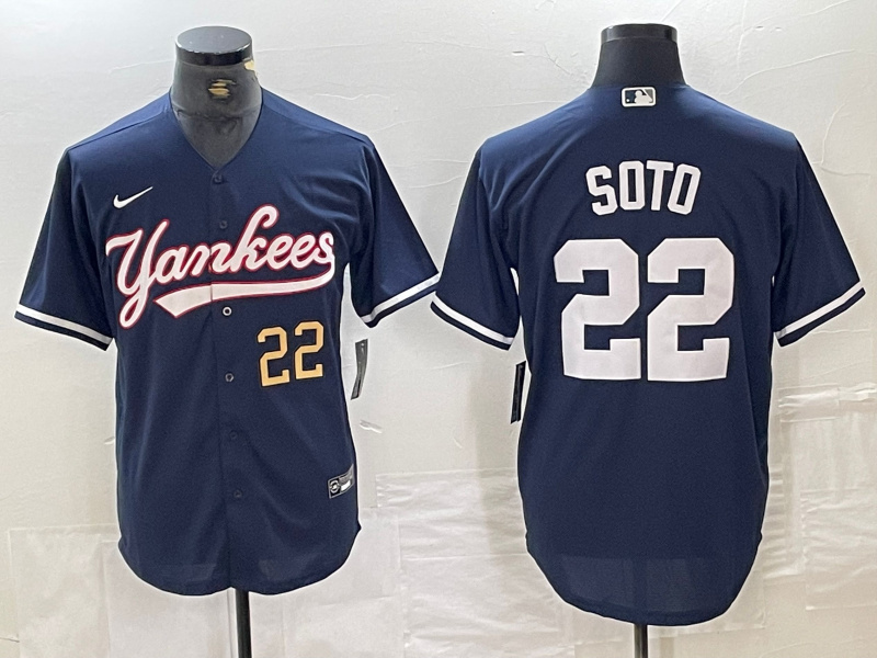 Personalized Men’s New York Yankees #22 Juan Soto Number Navy Cool Base Stitched Baseball Jerse