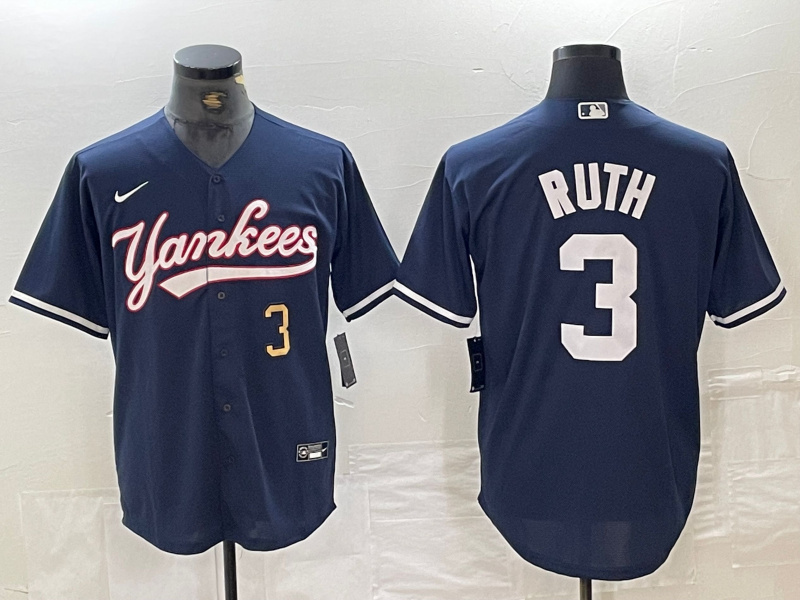Personalized Men’s New York Yankees #3 Babe Ruth Number Navy Cool Base Stitched Baseball Jersey