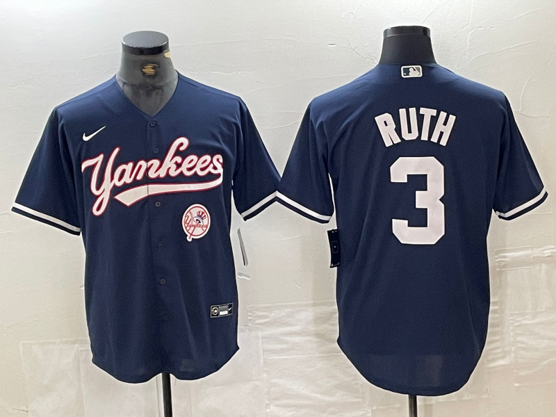 Personalized Men’s New York Yankees #3 Babe Ruth Navy With Patch Cool Base Stitched Baseball Jersey