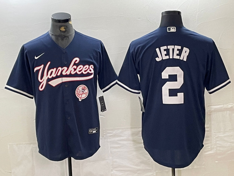 Personalized Men’s New York Yankees #2 Derek Jeter Navy With Patch Cool Base Stitched Baseball Jersey