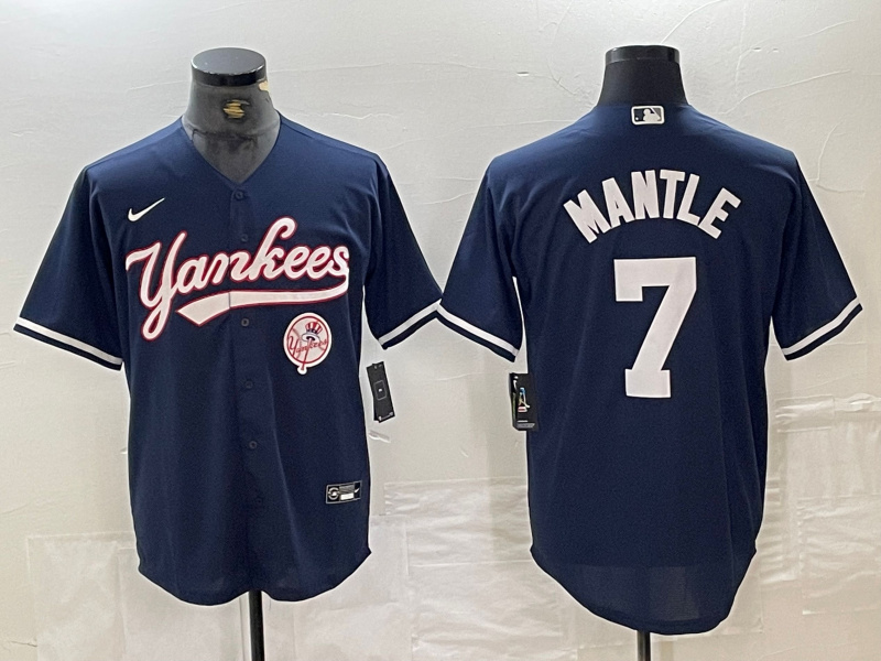 Personalized Men’s New York Yankees #7 Mickey Mantle Navy With Patch Cool Base Stitched Baseball Jersey