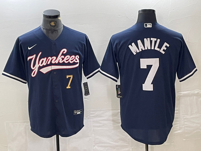 Personalized Men’s New York Yankees #7 Mickey Mantle Number Navy With Patch Cool Base Stitched Baseball Jersey