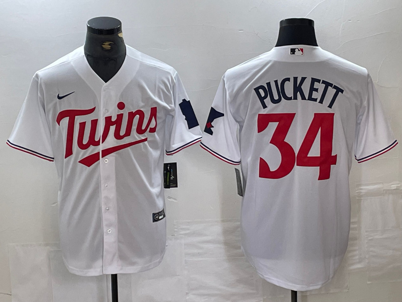 Personalized Men’s Minnesota Twins #34 Kirby Puckett White Red Stitched MLB Cool Base Jersey