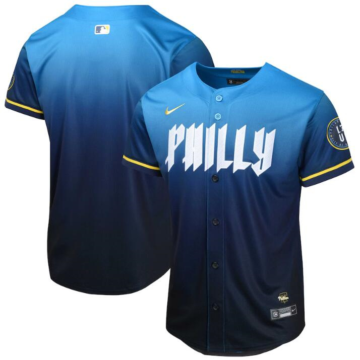 Personalized Youth Philadelphia Phillies Blank Blue 2024 City Connect Limited Stitched Baseball Jersey