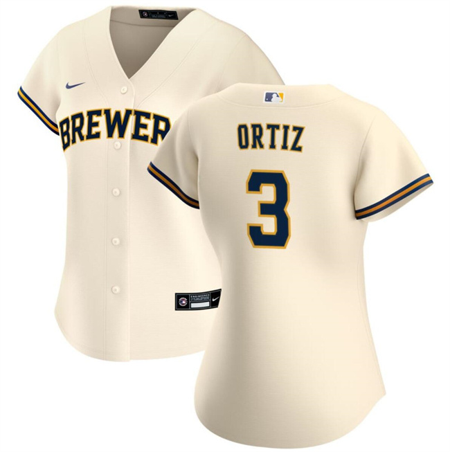 Personalized Women’s Milwaukee Brewers #3 Joey Ortiz Cream Cool Base Stitched Jersey(Run Small)