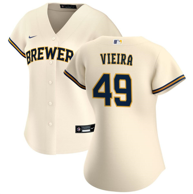 Personalized Women’s Milwaukee Brewers #49 Thyago Vieira Cream Cool Base Stitched Jersey(Run Small)