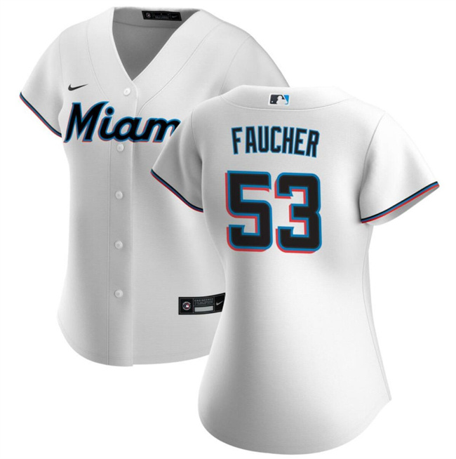 Personalized Women’s Miami Marlins #53 Calvin Faucher White Cool Base Stitched Baseball Jersey