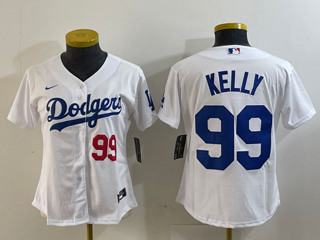 Personalized Women’s Los Angeles Dodgers #99 Joe Kelly White With Patch Stitched Jersey(Run Small)