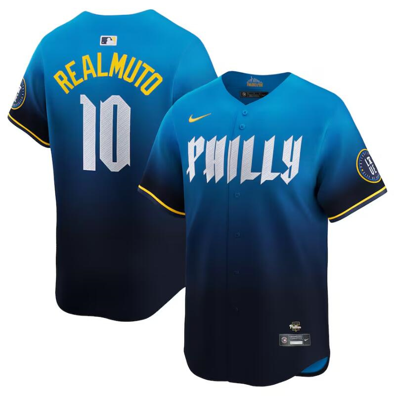 Personalized Men’s Philadelphia Phillies #10 J.T. Realmuto Blue 2024 City Connect Limited Stitched Jersey