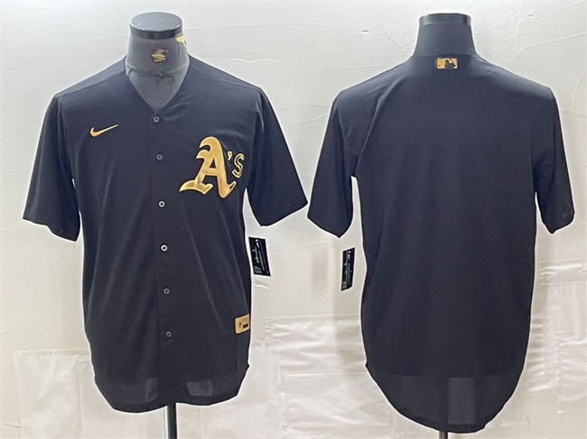 Personalized Men’s Oakland Athletics Blank Black Gold Cool Base Stitched Baseball Jersey