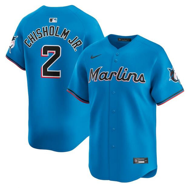 Personalized Men’s Miami Marlins #2 Jazz Chisholm Jr. Blue Limited Stitched Baseball Jersey
