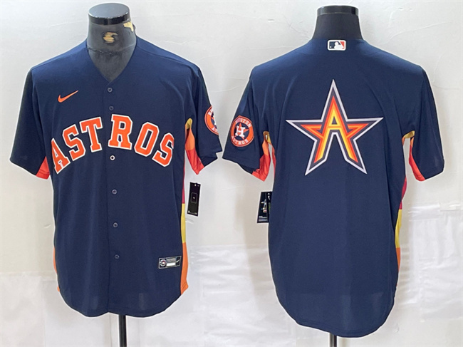 Personalized Men’s Houston Astros Grey Team Big Logo With Patch Cool Base Stitched Baseball Jersey