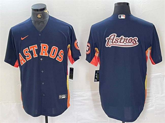 Personalized Men’s Houston Astros Navy Team Big Logo With Patch Cool Base Stitched Baseball Jersey 1