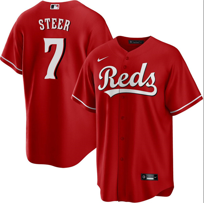 Personalized Men’s Cincinnati Reds #7 Spencer Steer Red Cool Base Stitched Baseball Jersey