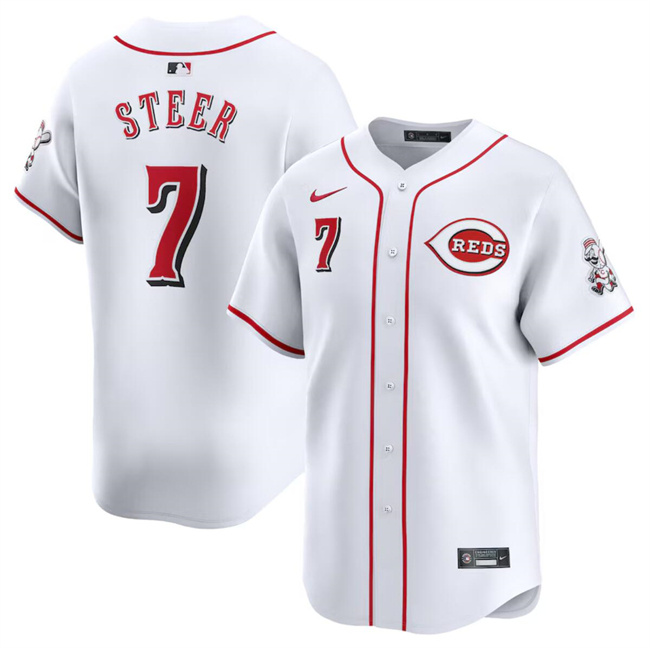 Personalized Men’s Cincinnati Reds #7 Spencer Steer White Home Limited Stitched Baseball Jersey