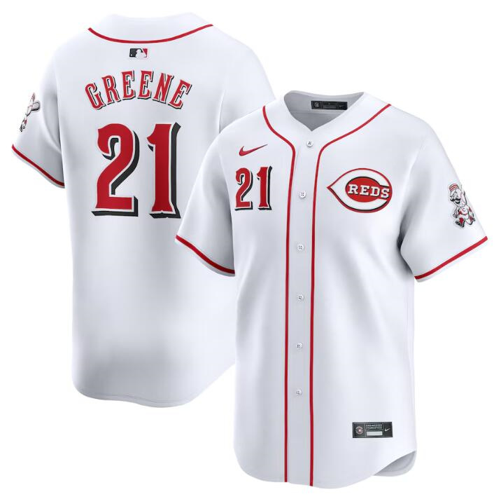 Personalized Men’s Cincinnati Reds #21 Hunter Greene White Home Limited Stitched Baseball Jersey