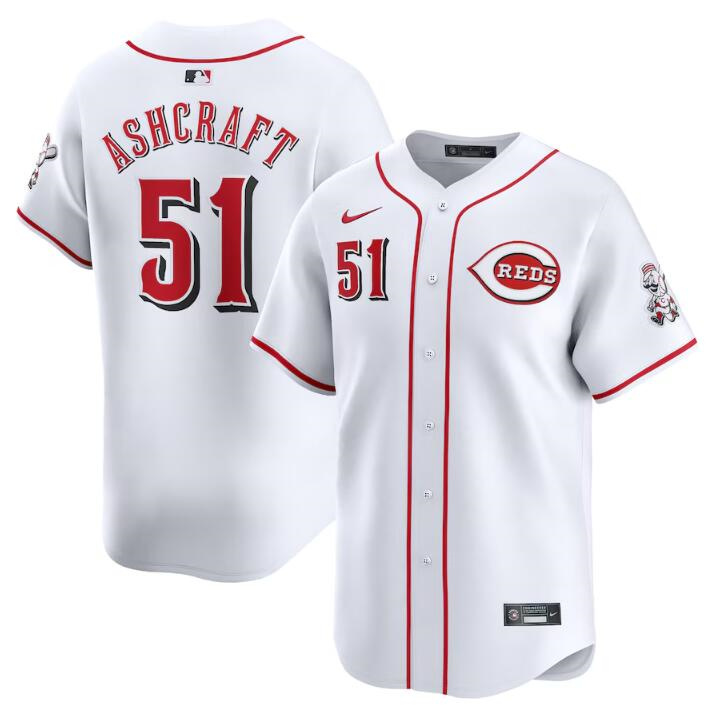 Personalized Men’s Cincinnati Reds #51 Graham Ashcraft White Home Limited Stitched Baseball Jersey
