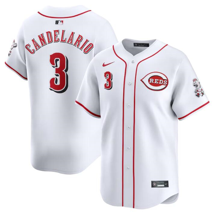 Personalized Men’s Cincinnati Reds #3 Jeimer Candelario White Home Limited Stitched Baseball Jersey