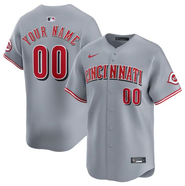 Personalized Men’s Cincinnati Reds Active Player Grey Away Limited Stitched Baseball Jersey