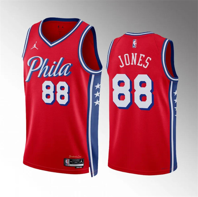 Personalized Men’s Philadelphia 76ers #88 Kai Jones Red Statement Edition Stitched Jersey