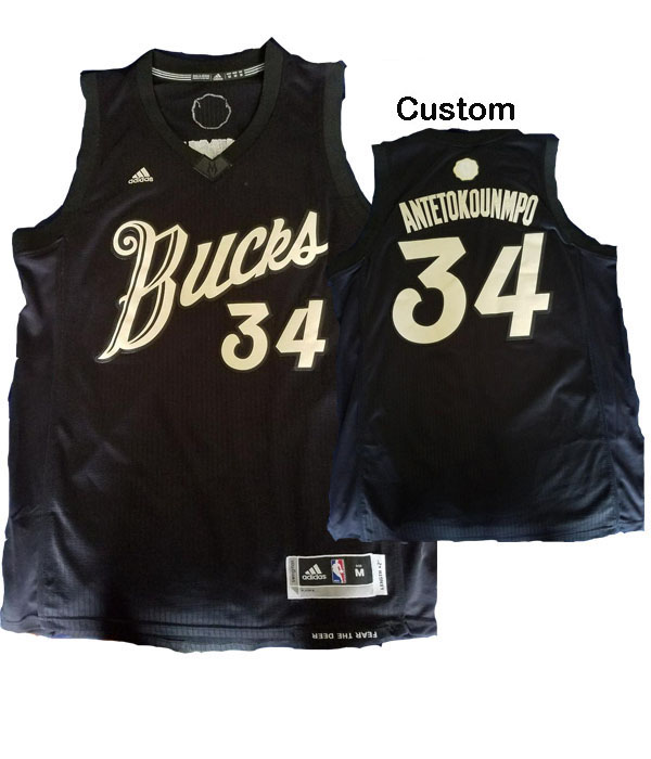 Personalized Custom Men’s Milwaukee Bucks #34 Giannis Antetokounmpo Black 2016 Christmas Day Swingman Jerseys