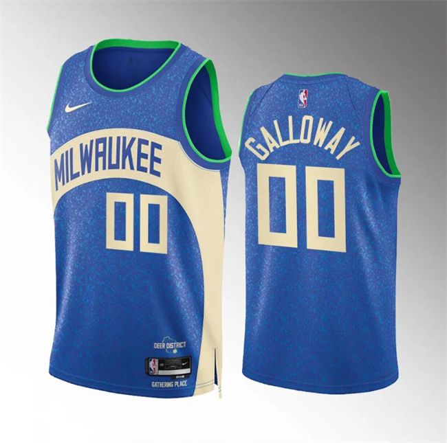 Personalized Men’s Milwaukee Bucks #00 Jaylin Galloway 2023 24 Blue City Edition Stitched Basketball Jersey