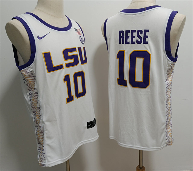 Personalized Men’s LSU Tigers #10 Angel Reese White Stitched Jersey