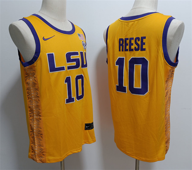 Personalized Men’s LSU Tigers #10 Angel Reese Yellow Stitched Jersey