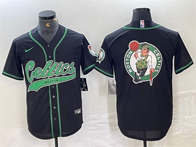 Personalized Men’s Boston Celtics Black Team Big Logo With Patch Stitched Baseball Jersey