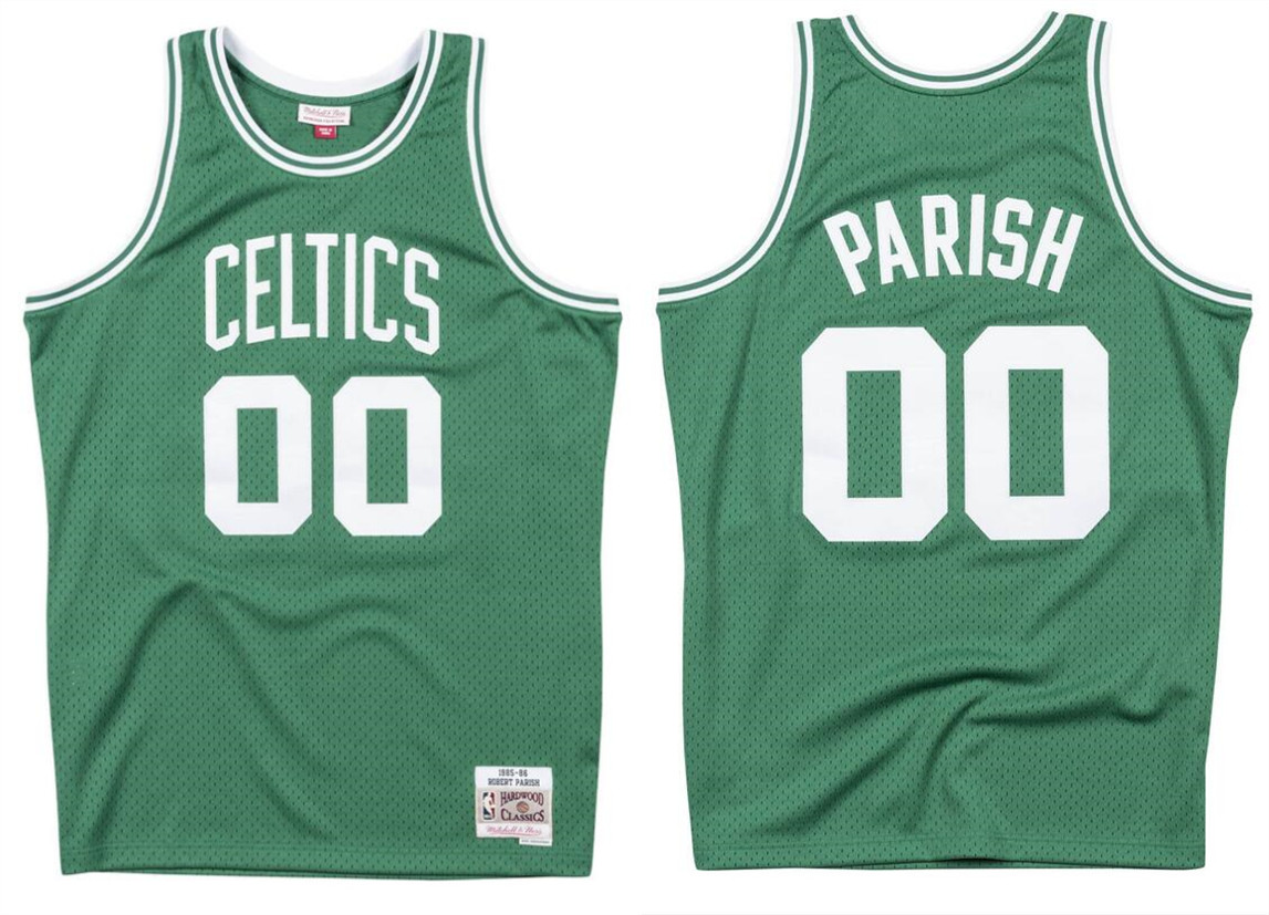 Personalized Men’s Boston Celtics #00 Robert Parish Green 1985-86 Throwback Stitched Jersey
