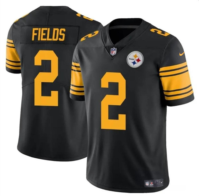 Personalized Youth Pittsburgh Steelers #2 Justin Fields Black Color Rush Limited Stitched Football Jersey