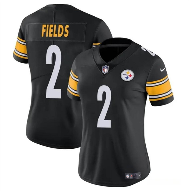 Personalized Women’s Pittsburgh Steelers #2 Justin Fields Black Stitched Football Jersey(Run Small)