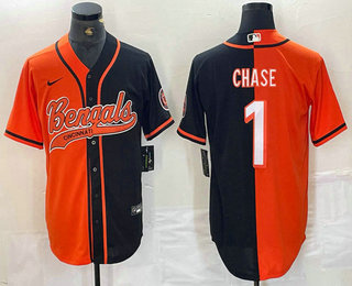 Personalized Men’s Cincinnati Bengals #1 JaMarr Chase Orange Black Two Tone Cool Base Stitched Baseball Jersey