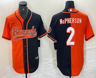 Personalized Men’s Cincinnati Bengals #2 Evan McPherson Orange Black Two Tone Cool Base Stitched Baseball Jersey
