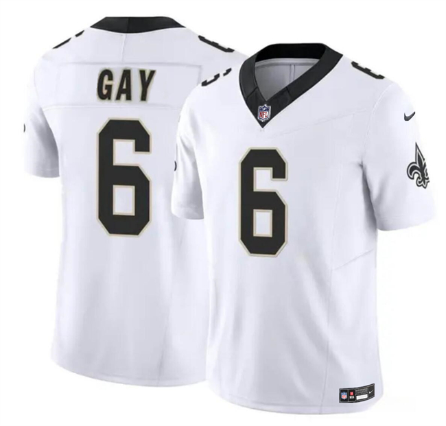 Personalized Men’s New Orleans Saints #6 Willie Gay White 2023 F.U.S.E. Limited Stitched Football Jersey