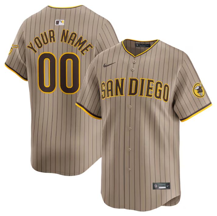 Personalized Men’s San Diego Padres Active Player Tan 2024 Alternate Limited Stitched Baseball Jersey
