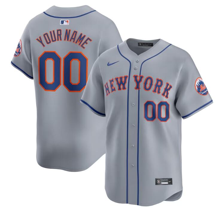 Personalized Men’s New York Mets Active Player Grey 2024 Away Limited Stitched Baseball Jersey