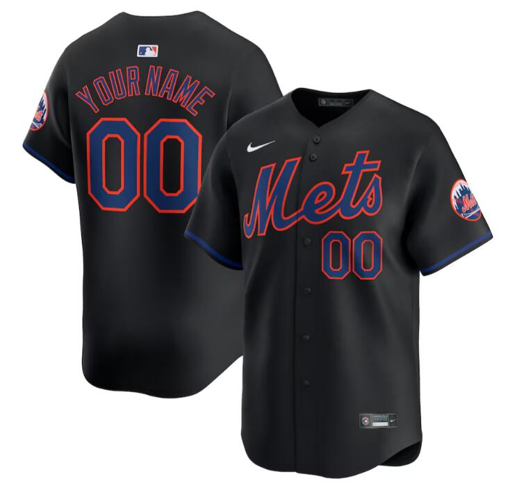 Personalized Men’s New York Mets Active Player Black 2024 Alternate Limited Stitched Baseball Jersey