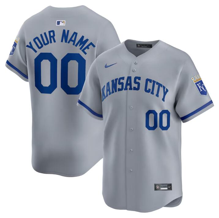 Personalized Men’s Kansas City Royals Active Player Grey 2024 Away Limited Cool Base Stitched Baseball Jersey