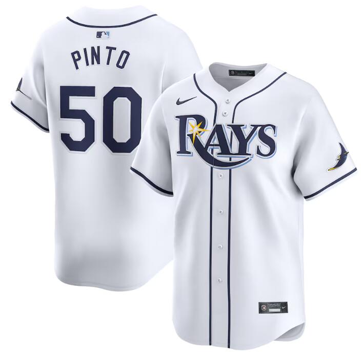 Personalized Men’s Tampa Bay Rays #50 Rene Pinto White Home Limited Stitched Baseball Jersey