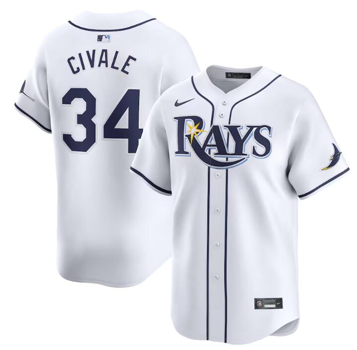Personalized Men’s Tampa Bay Rays #34 Aron Civale White Home Limited Stitched Baseball Jersey
