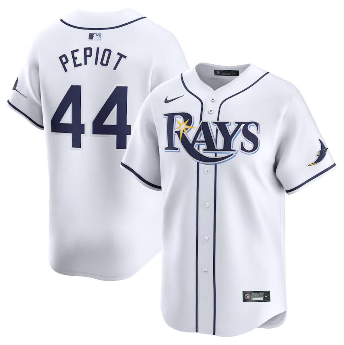 Personalized Men’s Tampa Bay Rays #44 Ryan Pepiot White 2024 Home Limited Stitched Baseball Jersey
