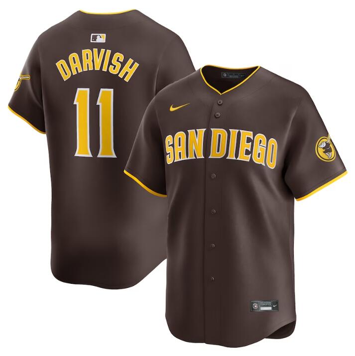 Personalized Men’s San Diego Padres #11 Yu Darvish Brown 2024 Away Limited Stitched Baseball Jersey