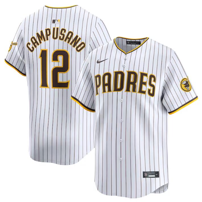 Personalized Men’s San Diego Padres #12 Luis Campusano White 2024 Home Limited Stitched Baseball Jersey
