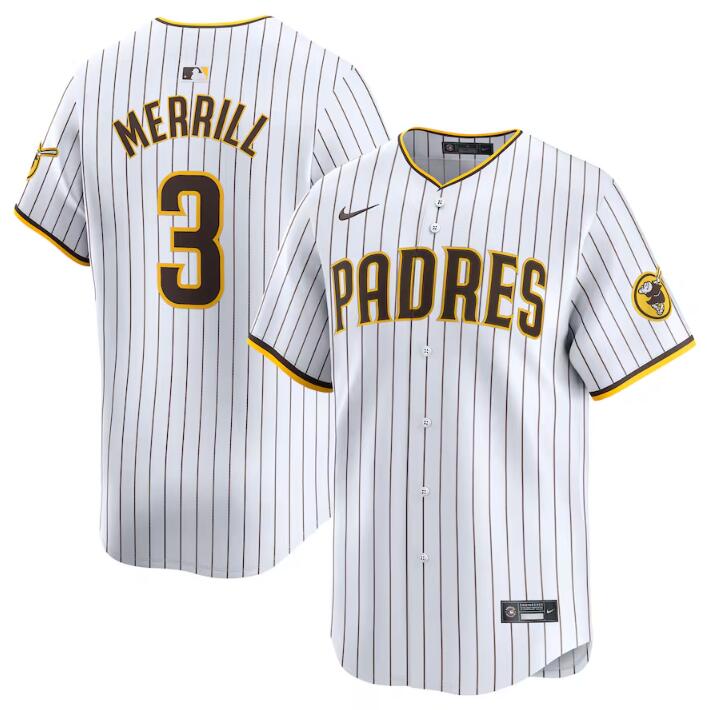 Personalized Men’s San Diego Padres #3 Jackson Merrill White 2024 Home Limited Stitched Baseball Jersey